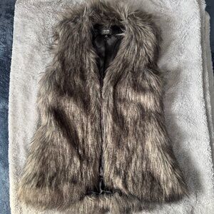 Nicole Miller Faux Fur Vest Sz Small Gray Black | Y2K Mob Wife Cozy Luxe